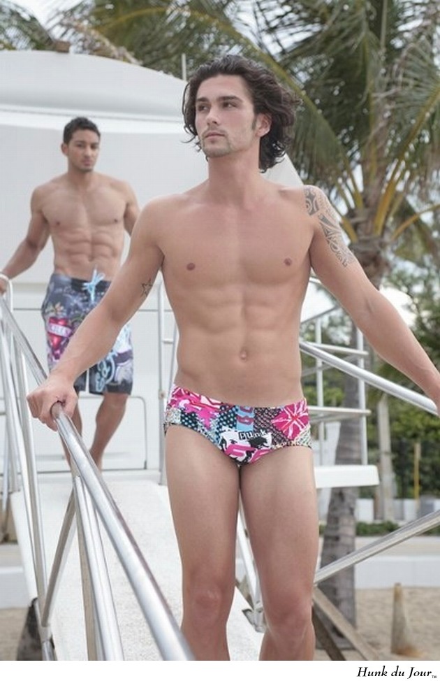 Michele models mens swimwear on a Miami beach - Hunk du Jour Michele models mens swimwear on a Miami beach - Hunk du Jour