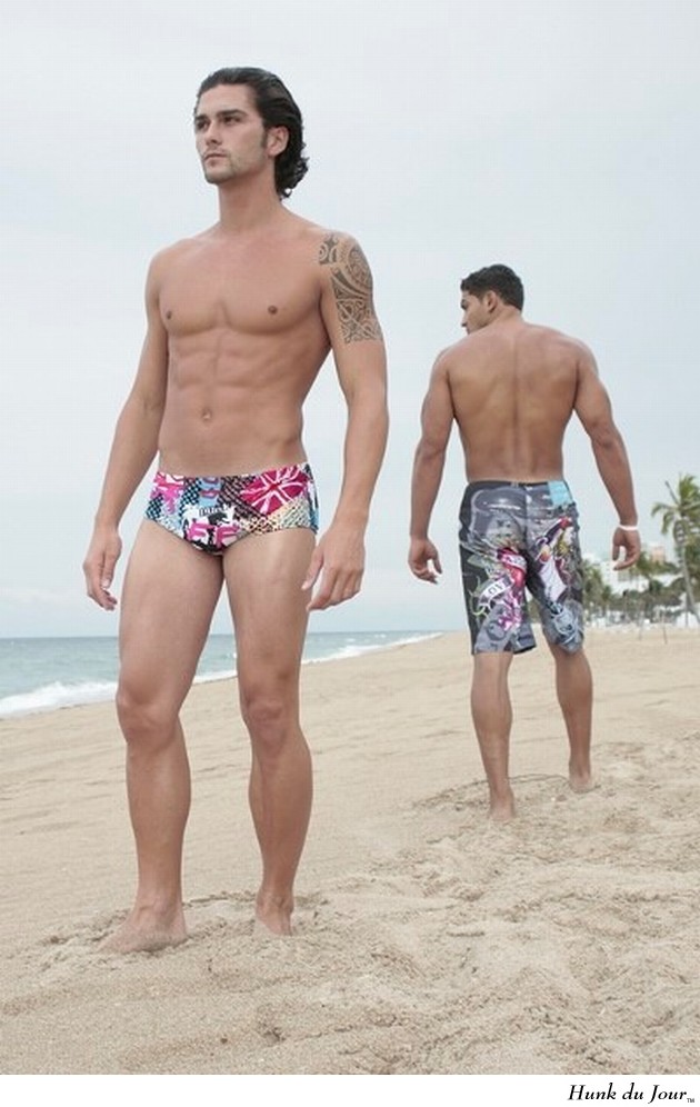 Michele models mens swimwear on a Miami beach - Hunk du Jour Michele models mens swimwear on a Miami beach - Hunk du Jour